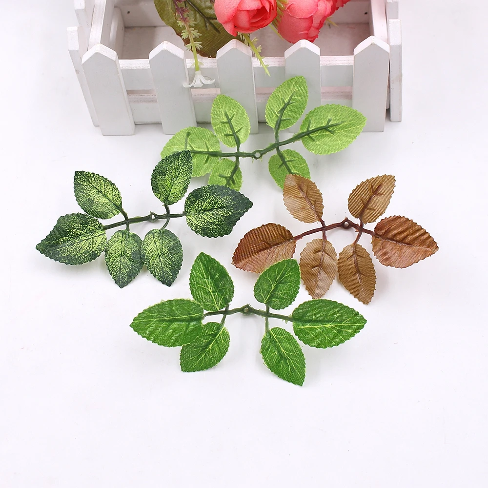 

10pcs green artificial leaf flower wedding home decoration rose bouquet accessories leaves diy cut and paste craft fake flowers