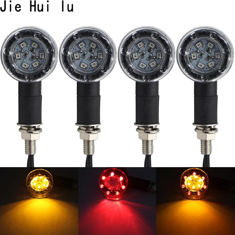 

Black Motorcycle 6+7 LED Amber & Red Bullet Blinker Turn Signal Indicators Running Brake Tail Light Custom 1Pcs