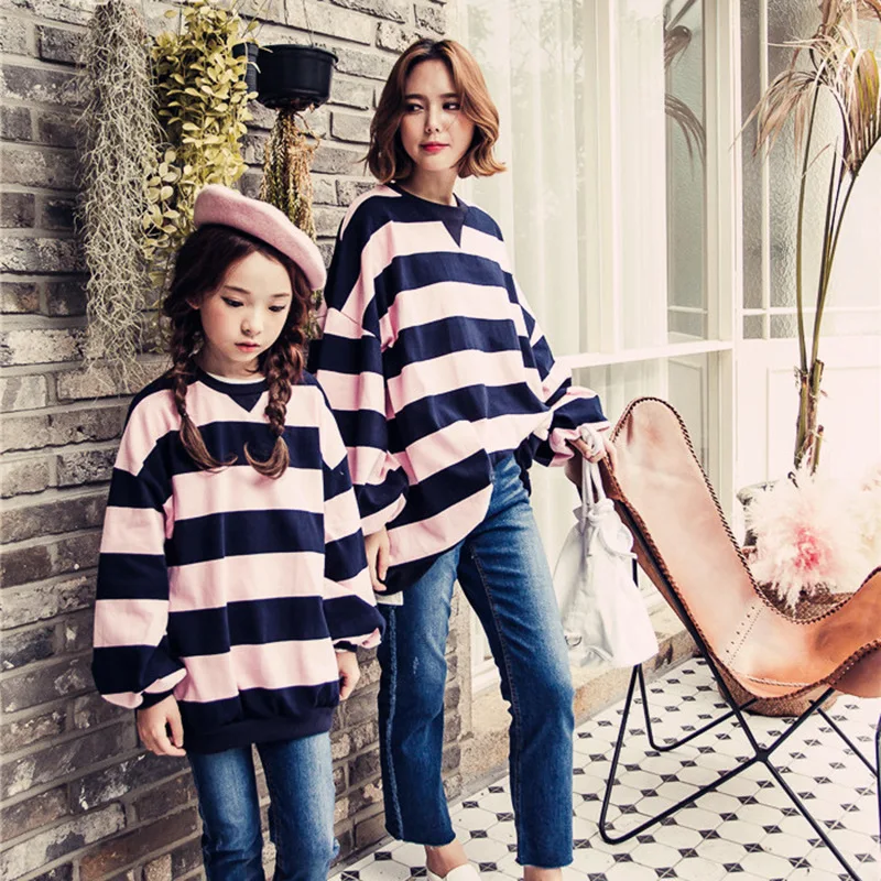 

V-TREE Family Matching Outfits Girls Sweatshirt Loose Stripes Mother And Daughter Clothes 12 Year Old Girl Shirt
