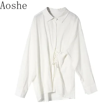 

Top 2019 New Loose Sweet asymmetric strap pure color long-sleeved shirt girl