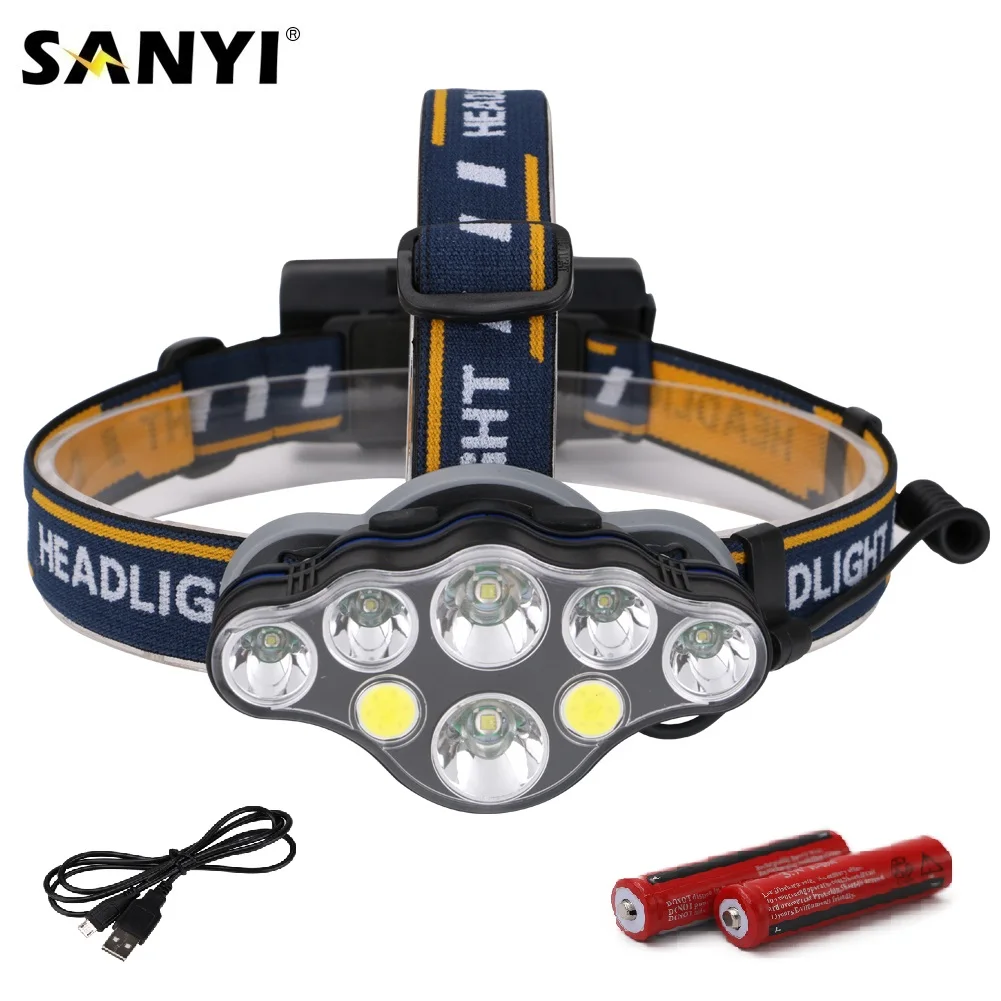 Sanyi USB Перезаряжаемый налобный фонарь Водонепроницаемый 8 режимов XML T6 светодиодный налобный светильник светодиодный налобный фонарь на шлем головной светильник Фонарь велосипедный светильник