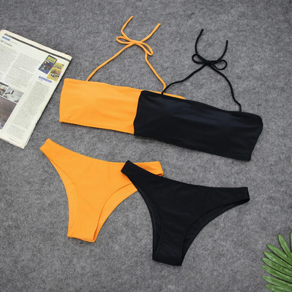 

Women's Swimming Suit Sexy Bikini Swimsuit 2019 Women Pure color Tube up Two Pieces Bikini Push-Up Swimsuit Swimwear Beachwear