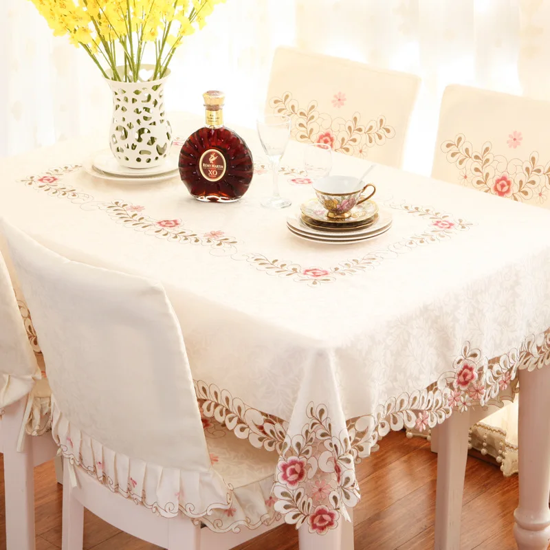 

Pastoral Style Embroidered Oval Dining Table Cloth Chair Set Cloth Set Home Fabric Tablecloth Cover