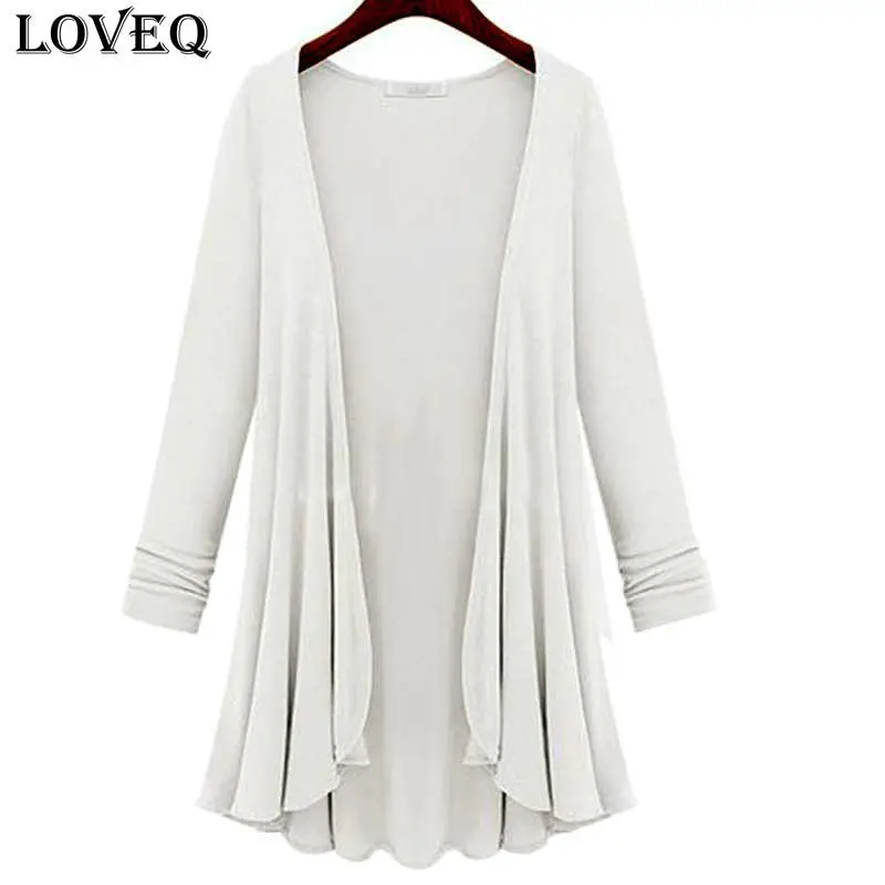 

2019 New Women Plus Size Coat Autumn Fashion Casual Flounce Hemline Solid Color Loose Thin Outwear White Khaki Black Tops