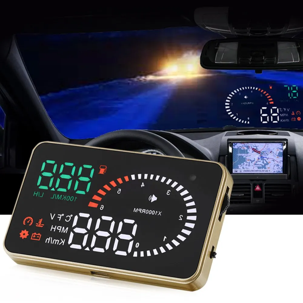 

Rectangle Car HUD Head Up Display 3 Inch 12V OBD II with Engine Speed Alarm Car Styling Speed Warning System OBD2 Interface