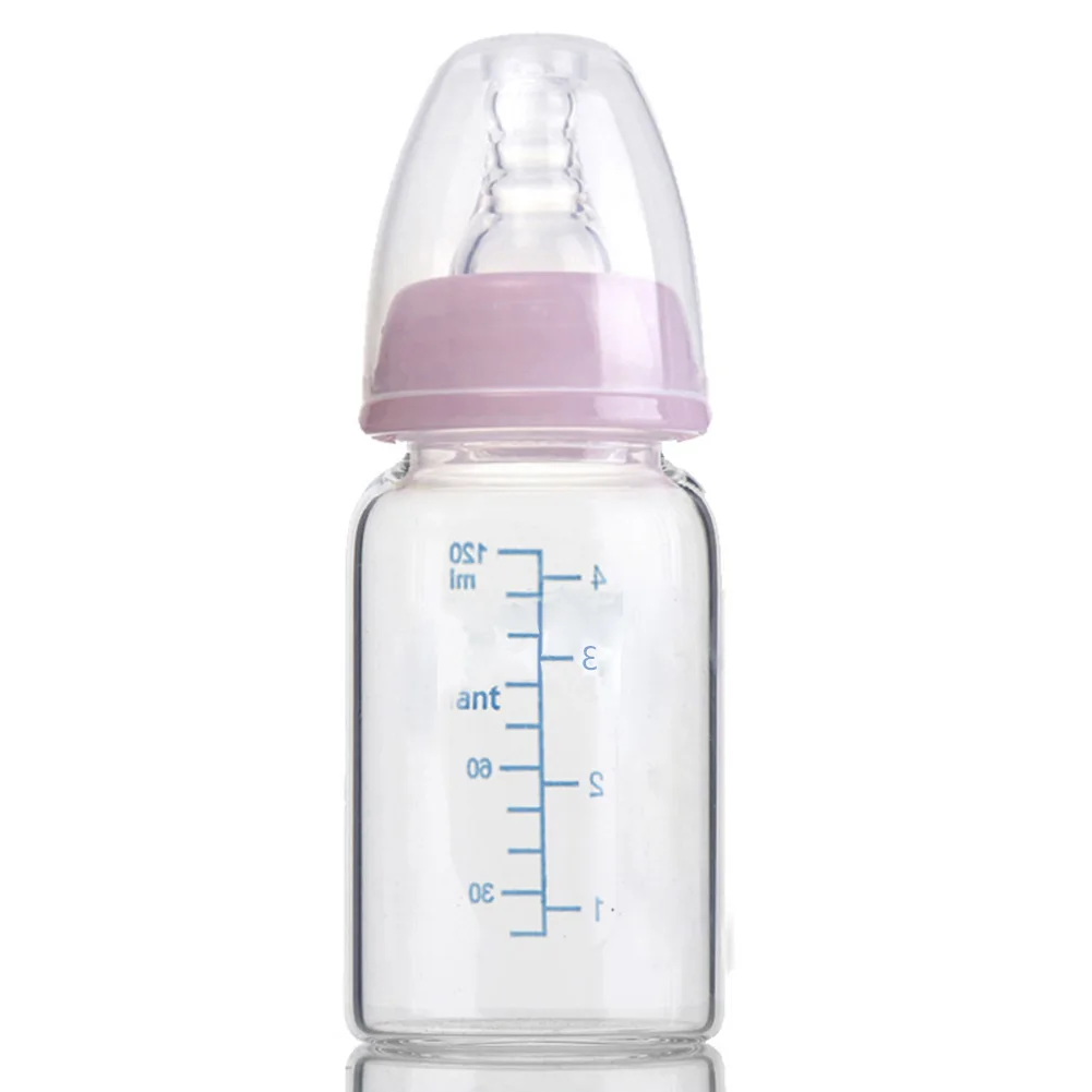 120ML Infant Glass Feeding Bottle With Spoon Newborn Water Food Feeder