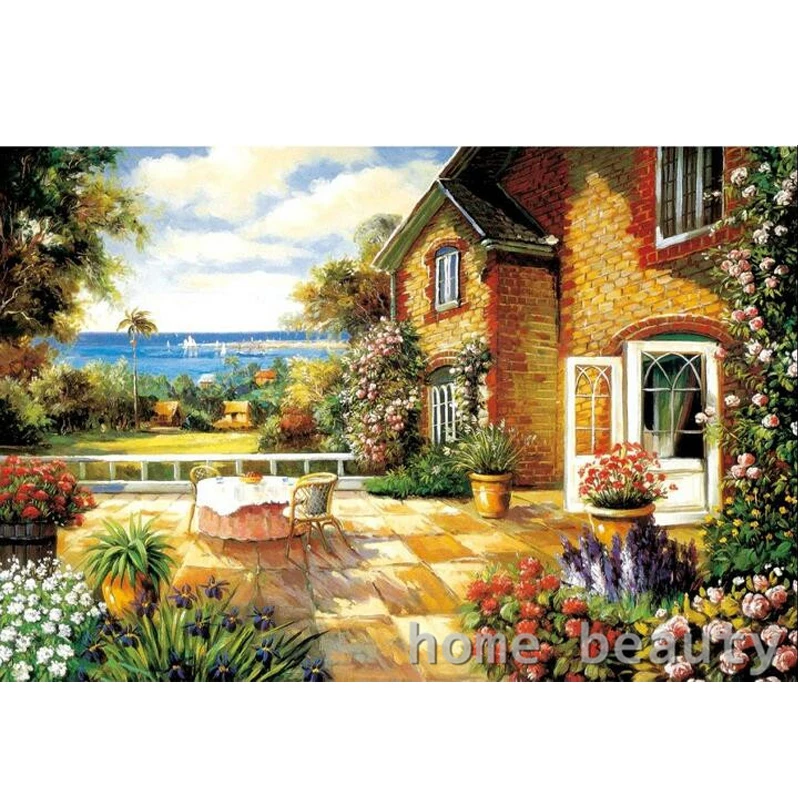 Compra jardín pintura al óleo del mar online al por ...