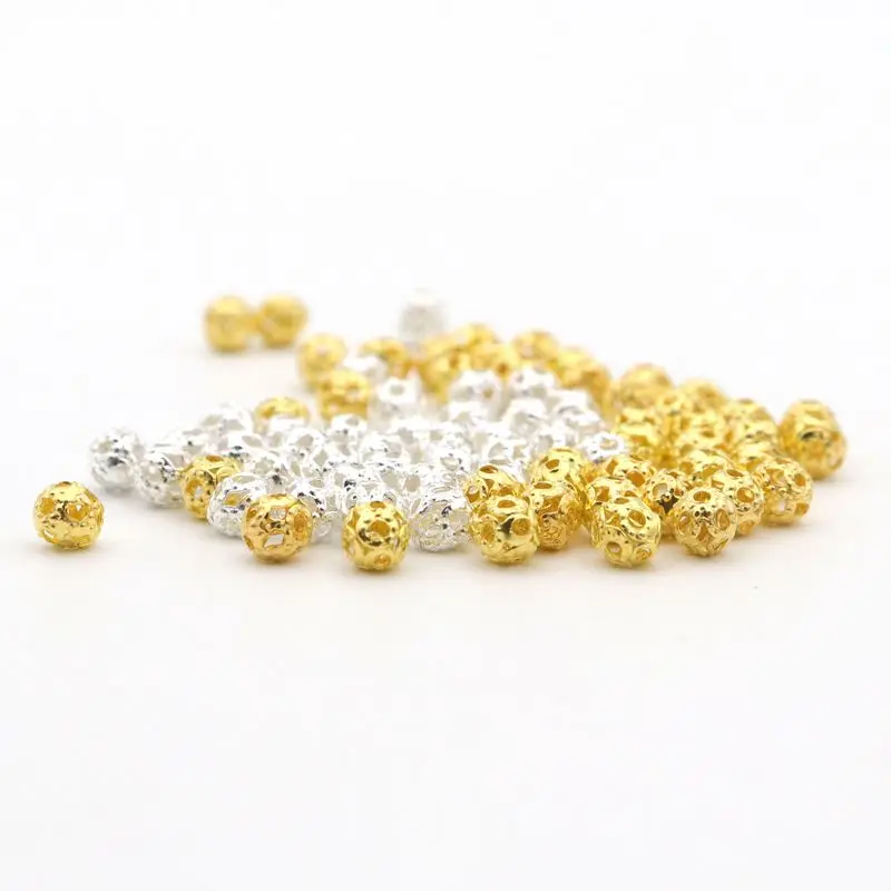

100pcs 4mm Silver Gold Color Spacer Loose Flower Hollow Out Ball Metal Beads For Jewelry Making Needlework Beadwork Accessories