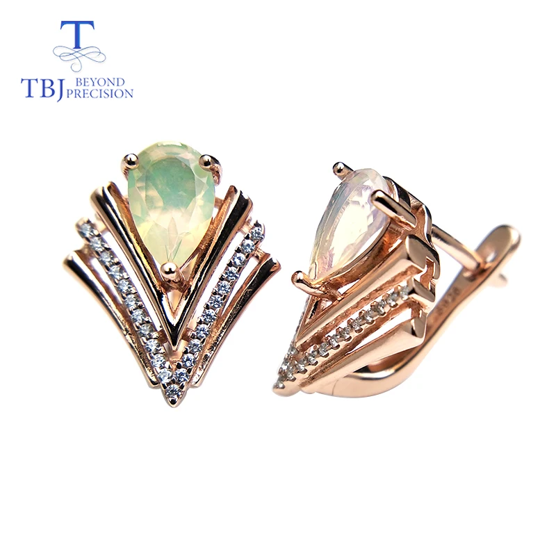 

TBJ,V shape Clasp earring with natural colorful opal gemstone 925 sterling silver jewelry elegant design for women best gift box
