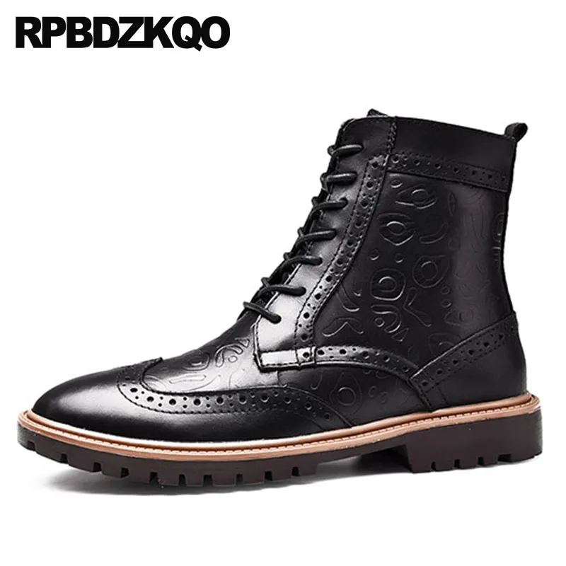 

Fur Brogue Wingtip Formal Oxford Pattern Dress Winter Men Boots With Autumn Short Black Plus Size Full Grain Wedding Ankle Shoes