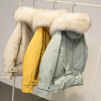 

2019 Winter Down Coat Real Fox Fur Collar Down Jacket Woman Thick Warm Hooded Winter Jacket Women PP070