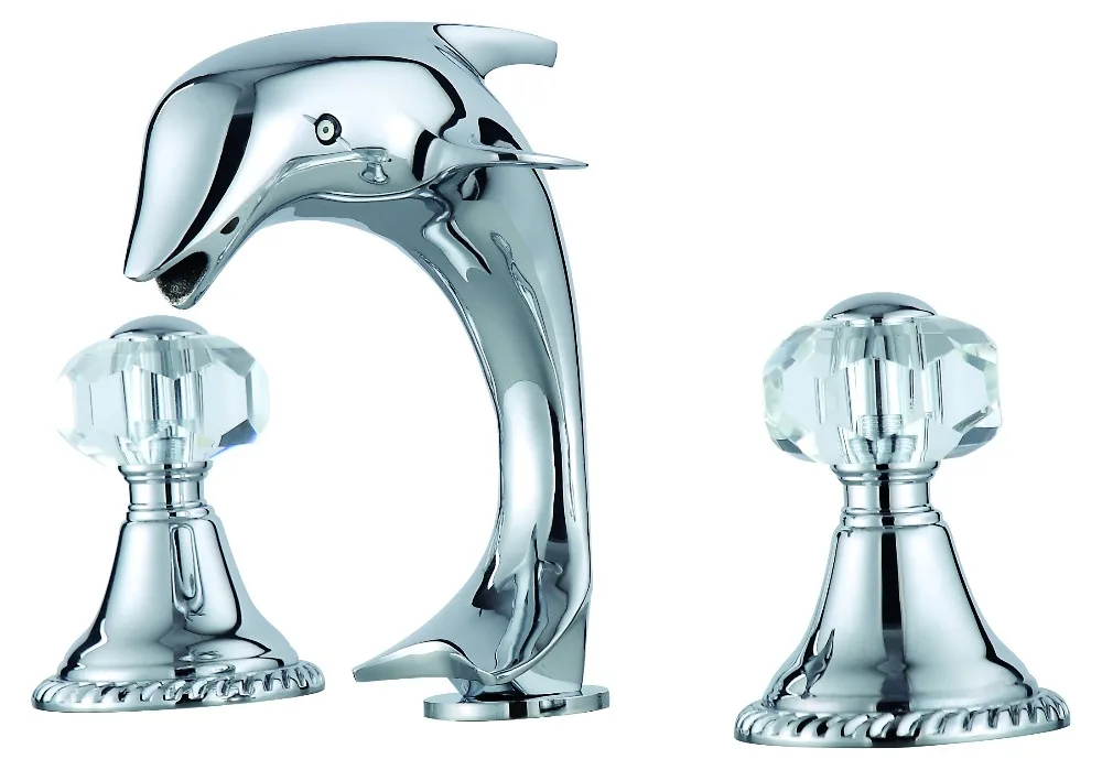 Free shipping CHROME WIDESPREAD LAVATORY BATHROOM SINK dolphin FAUCET with crystal handlesin