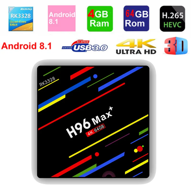 Android ТВ коробка H96 Max плюс ОС Android 8,1 4G 32 г 6 4G RK3328 4 ядра 2.4g WiFi Smart ТВ Box USB 3,0 H.265 4 К Media Player
