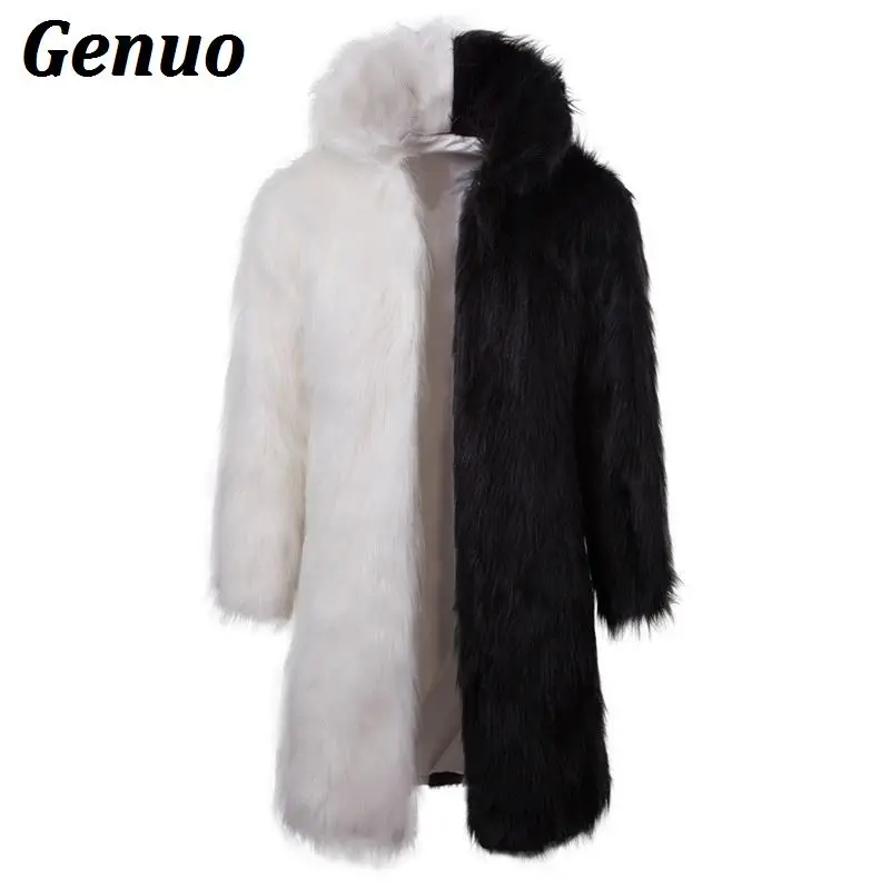 Genuo модная мужская куртка из искусственного меха в стиле пэчворк зимняя длинная парка с пушистым мехом теплое пальто мужское роскошное меховое пальто Верхняя одежда 3XL