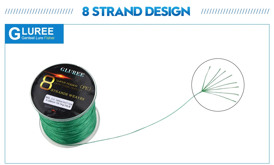 GLUREE 500M 547Yards 8 Stands PE Line Braided Fishing Line 100% PE Multifilament Fishing Line Super Strong High Quality 22-78LB (11)