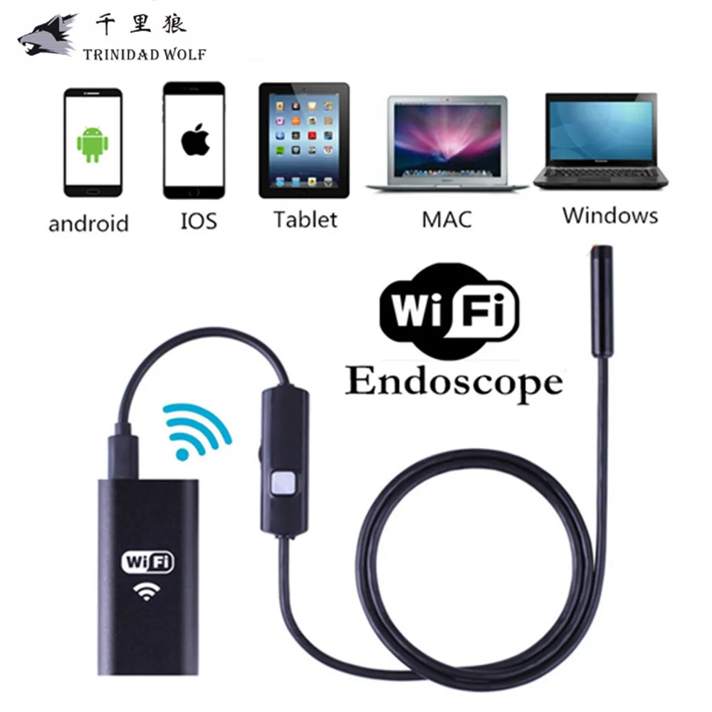 TRINIDAD WOLF IOS Wifi Endoscope 8mm Lens 6 LED Wireless Waterproof Android Endoscope Inspection Borescope Camera 1M 2M 5M Cable