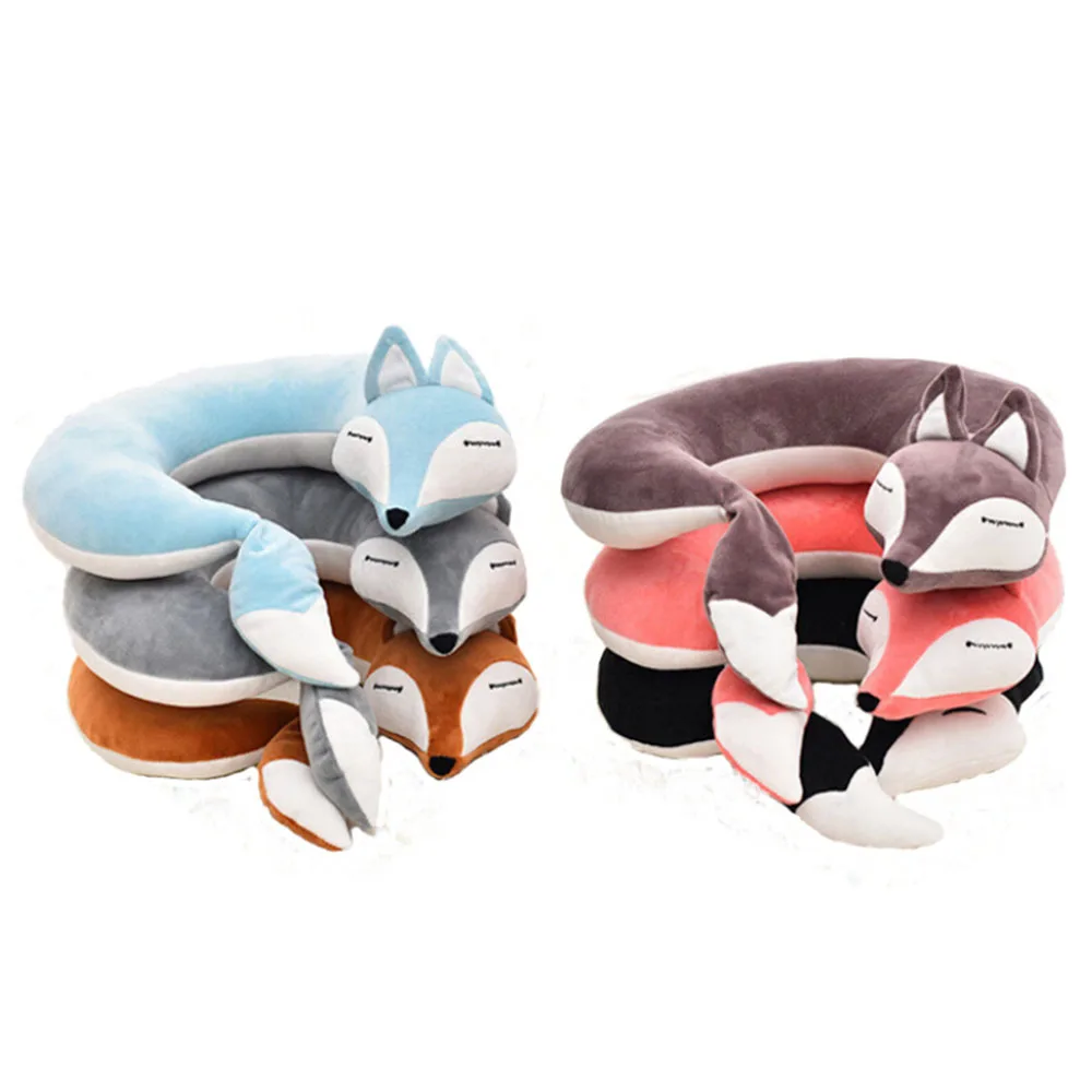 Cute Valentine's Day Gift Fox Cotton Plush U Shape Neck Pillow Travel Car Home Pillow Nap U Shape Pillow for Flight Plane Travel