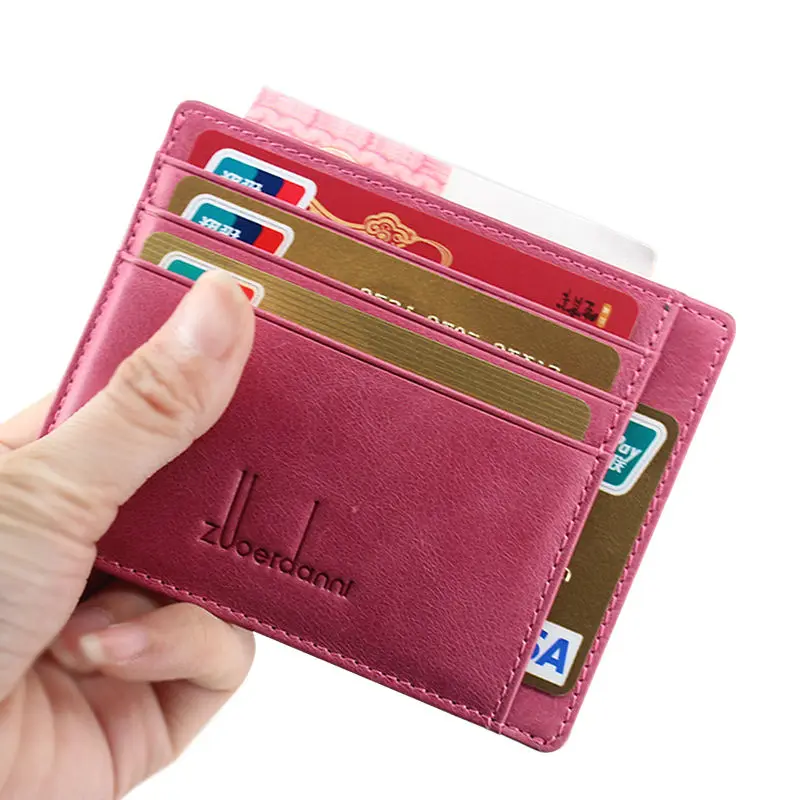 leather card wallet Thin Card Case women Front Pocket Card Holder Purse Slim Wallet woman Mini ...