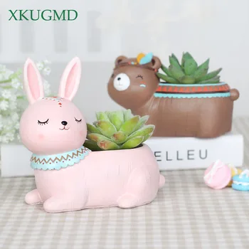 

Cute Cartoon Animal Flowerpot Resin Succulent Plant Vase Fox Elephant Deer Bear Rabbit Planter Pot Home Decor Craft Bonsai Pot