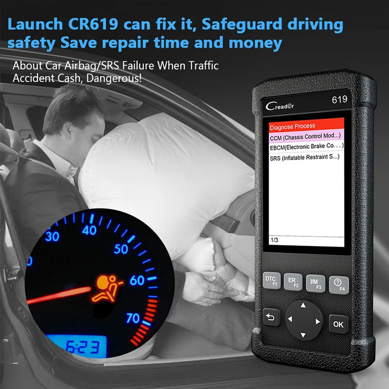 Launch X431 Creader CR619 OBD2 автомобильный сканер ABS SRS система безопасности код считывания сканер инструмент для ODB2 автомобиля диагностический инструмент