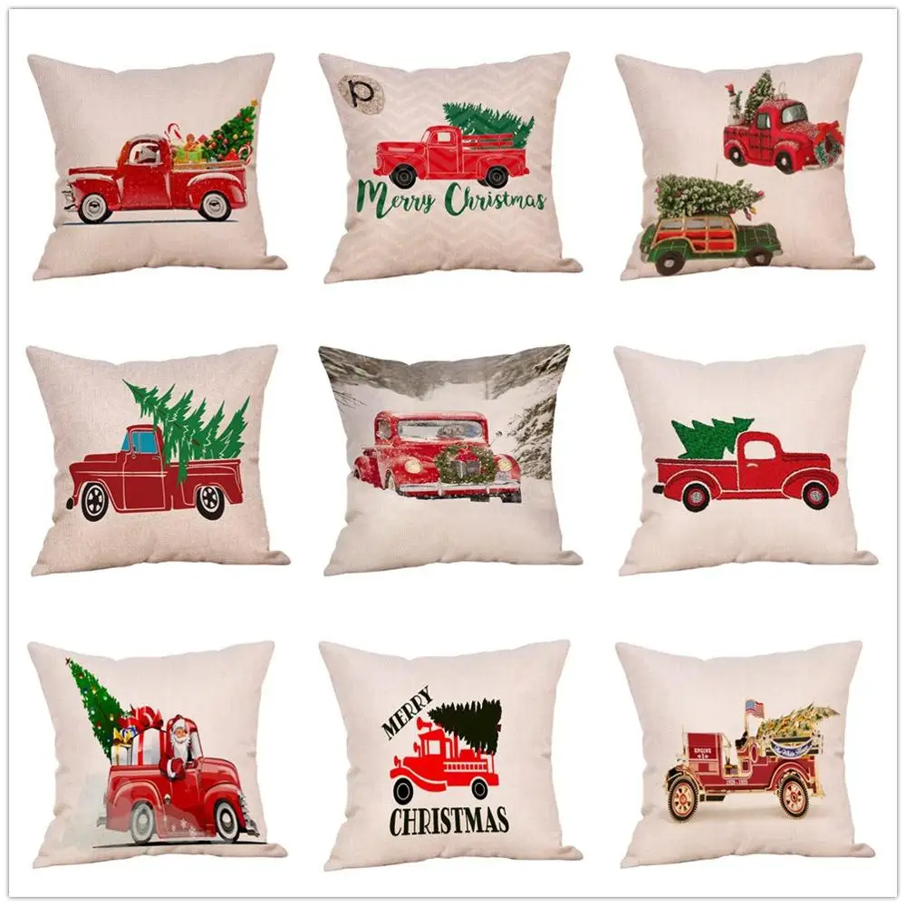 

Christmas Tree Pillow Cases Christmas Cotton Linen Sofa Car Home Size Cushion Cover Throw Pillowcase Vehicle Home Decor 44x44 Cm