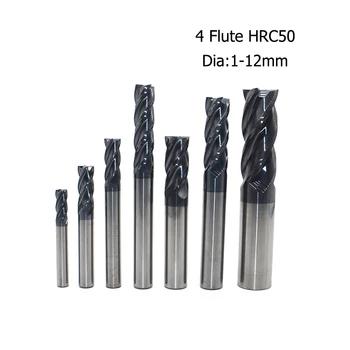 

4 Flute HRC50 Endmills 1mm 2mm 3mm 4mm 5mm 6mm 8mm 12mm Tungsten Steel Carbide End mill machine cnc Milling Cutter machine tools