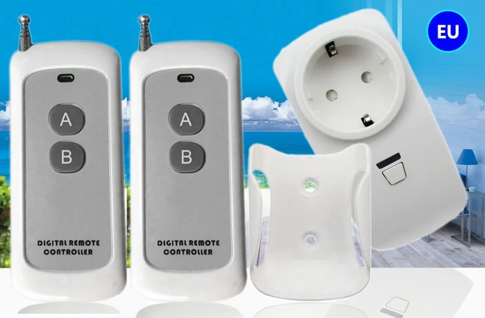 

433MHZ RF Remote control switch socket AC 220v European standard plugs+ remote control with 2 button transmitter