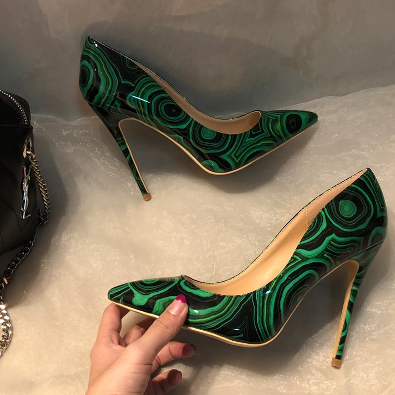 

Free shipping fashion women Designer Brand New multi color printed patent point toe high heels pumps shoes Stiletto 33-43cm 12cm