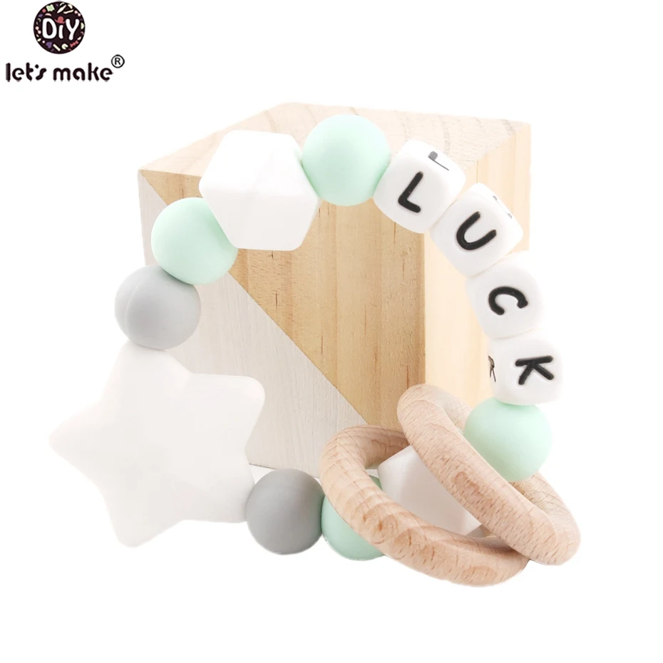 

Let's make 5PC Baby Nursing Accessories BPA Free Silicone Teether Star Nursing Bracelet Personalised Customize The Baby's Name