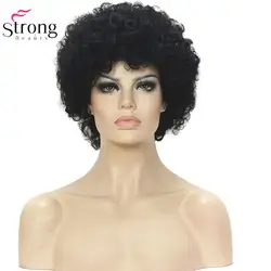 Короткие черные синтетический парик странный вьющиеся Искусственные парики для черные женские
