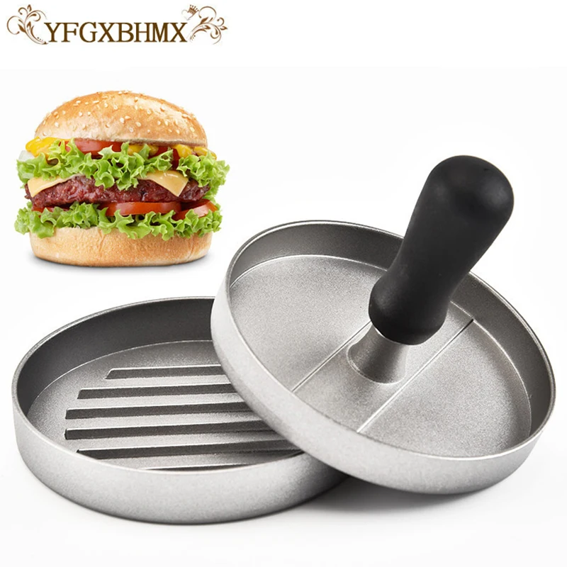 

YFGXBHMX 1 Set Round Shape Hamburger Press Aluminum Alloy 11 cm Hamburger Meat Beef Grill Burger Press Patty Maker Mold