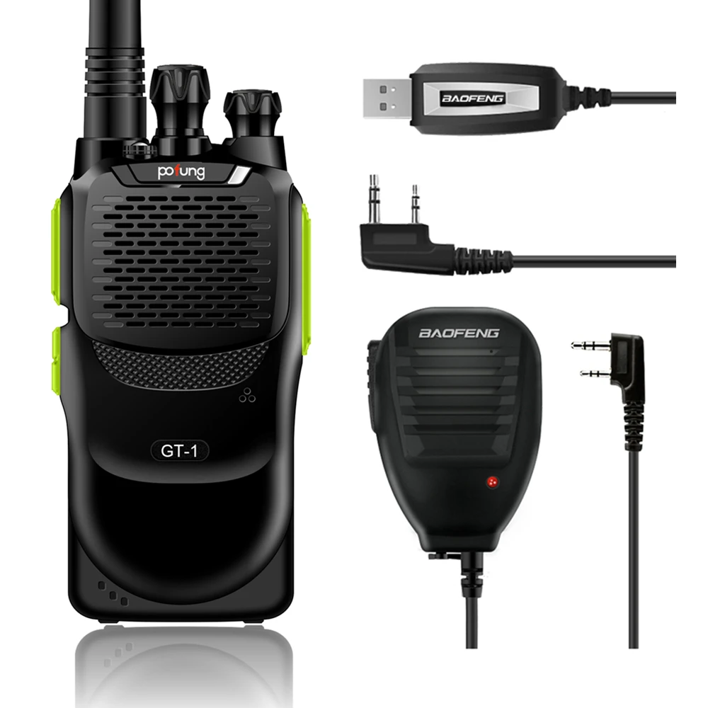 

Baofeng pofung GT-1 UHF 400-470MHz FM Two-way Ham Radio Transceiver Better Than BF-888s Green Programming Cable Remote Speaker