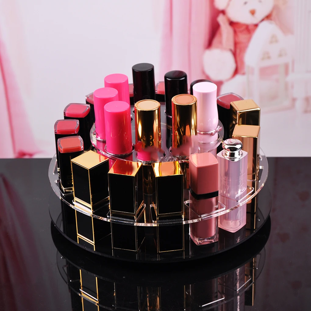 

Hot Sale Women 360 Degree Acrylic Clear Rotating Cosmetic Makeup Lipstick Display Holder Case Organizer