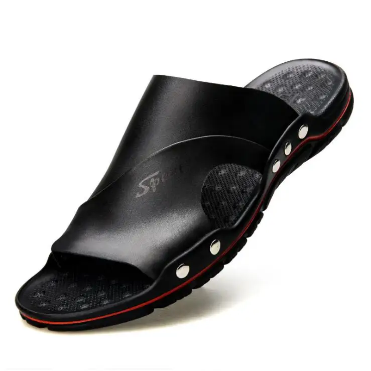 

Brand men's shoes 2018 summer new men's casual slippers leather fashion personality sandals breathable non-slip slippers