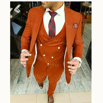 

Bridalaffair Groom Tuxedo Suit 2019 Custom Made Orange Red Men Suits 3 Pieces Slim Fit Peaked Lapel Groomsmen Men Wedding Party