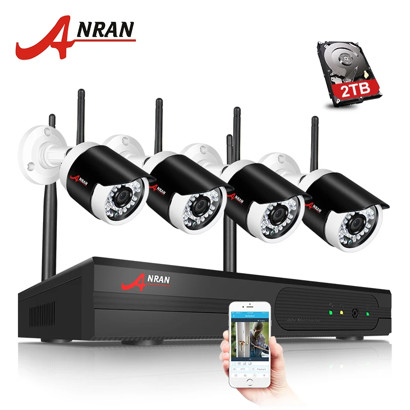 

ANRAN CCTV System 1080P HD 4CH Plug and Play Wireless WIFI Security Camera Kit Waterproof NightVision Surveillance Camera Kit