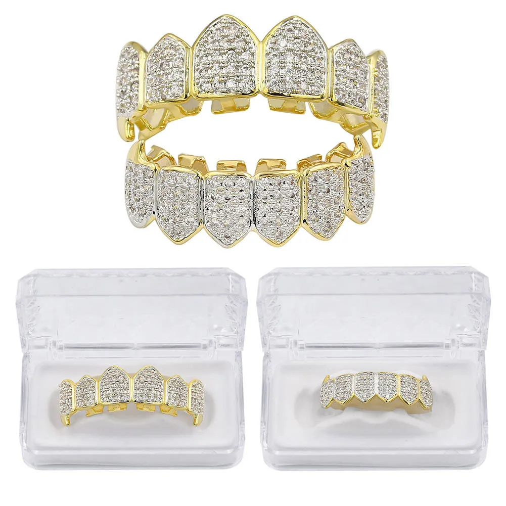 

Hiphop Europe Hip-hop Gold Teeth Grillz for Men/Women AAA Zircon Environmental Health Copper Grillz Factory