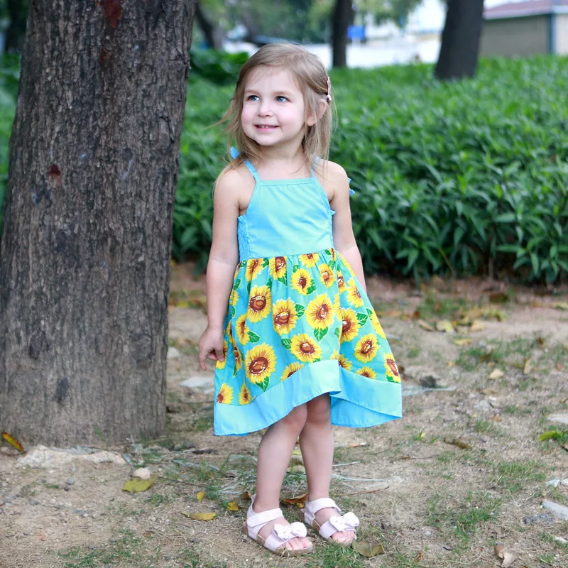 Sunflower Print Baby Girls Summer Fashion Dress Sling Lace Dress for Girls Beach Holiday Clothing Infant Floral Sunsuit (6)