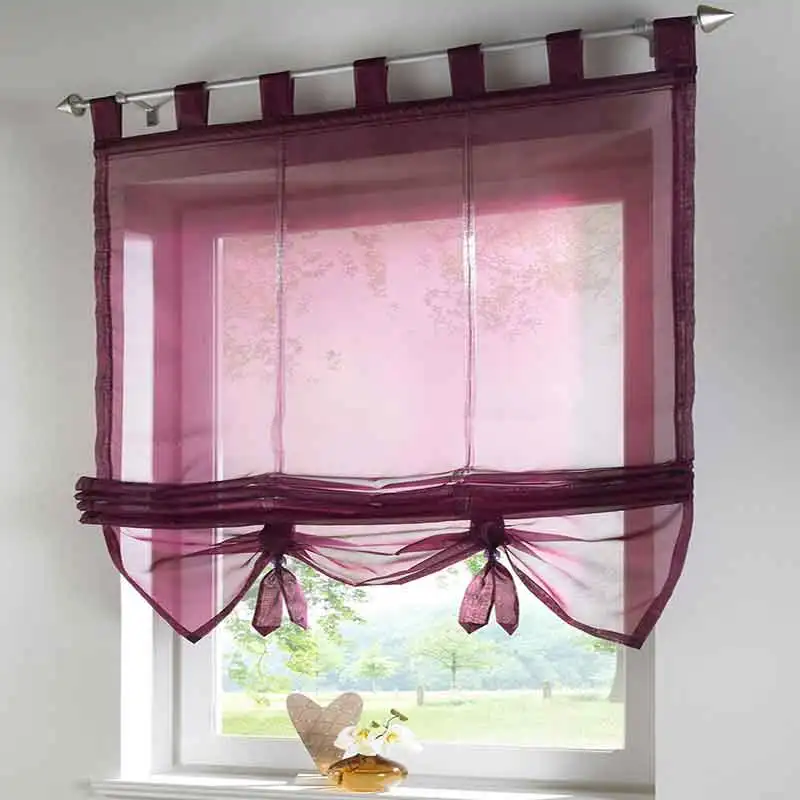 Короткая вуаль, кухонная занавеска, сплошная прозрачная занавеска, 7 цветов, римская занавеска, жалюзи, экранирующая панель, оконная тюль, обработка - Цвет: purple