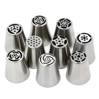 

9PCS Stainless Steel Russian Icing Piping Tubes Cake Decorating Tools Pastry Nozzles Sugarcraft Icing Piping Tips Set Rose Tulip