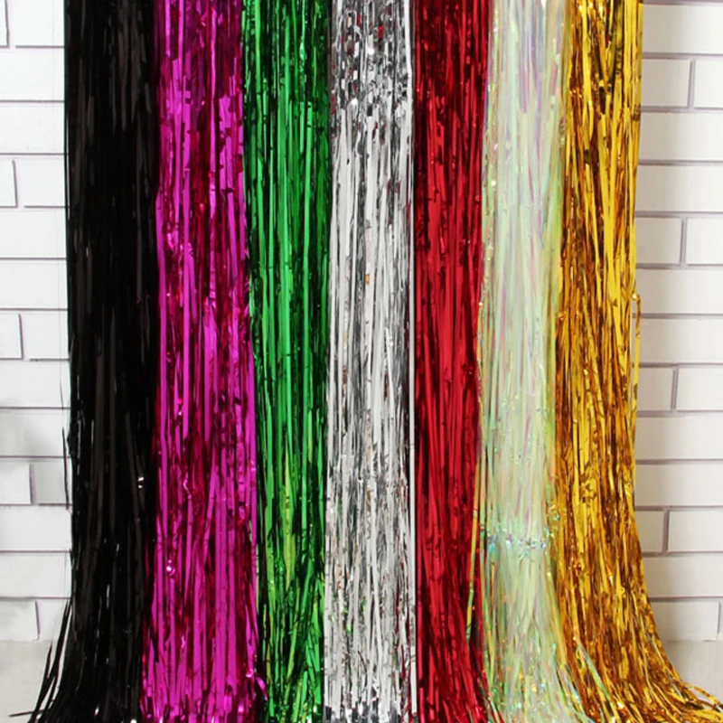 100cmx100cm 9 colors Metallic Foil Tinsel Table Skirt for Birthday
