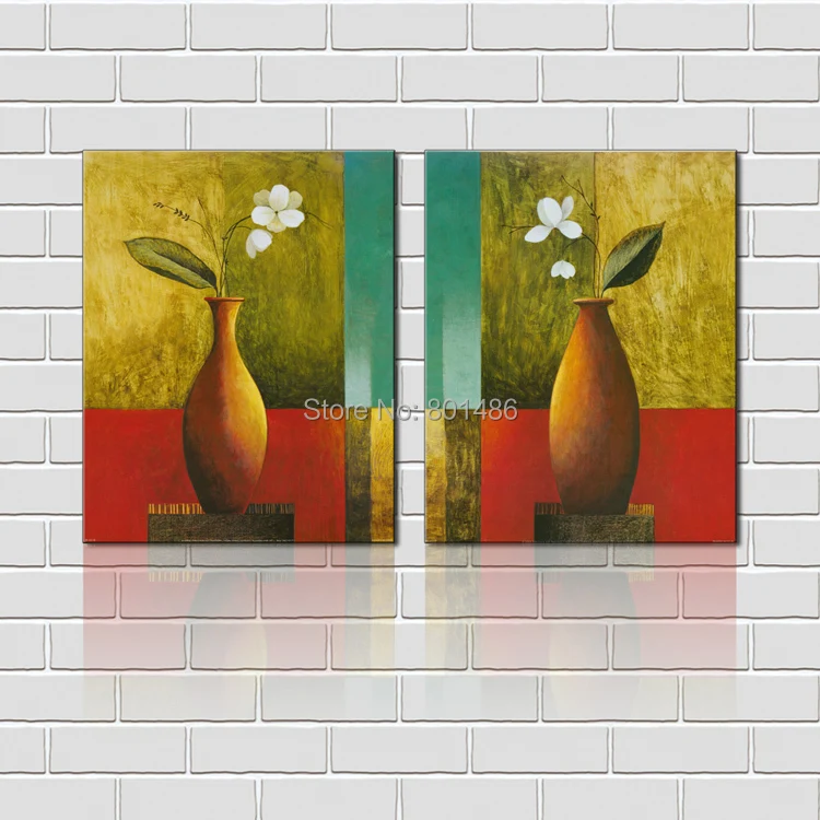 2 Panel Vintage Flower Canvas Wall Art modern Floral Canvas Artwork,White Lily Daisy Flower Vase