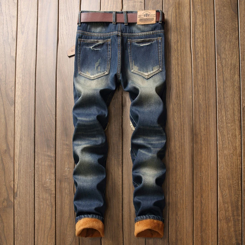 Kopen Idopy heren Winter Warm Jeans Broek Fleece Gevoerde Vernietigd Ripped Denim Broek Dikke Thermische Verontruste Biker Jeans Voor Mannen