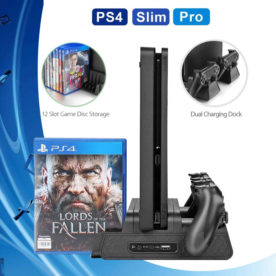 Вертикальная подставка для PS4/Slim/PRO с охлаждающим вентилятором двойной
