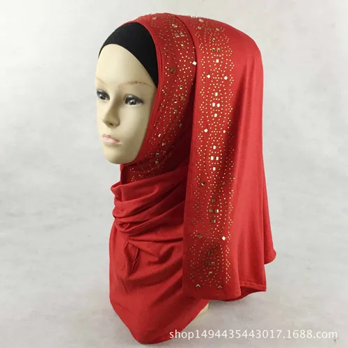 Сплошной хиджаб шарф со стразами Длинный шарф для мусульманки, хлопковый хиджаб шарф - Цвет: Color 12