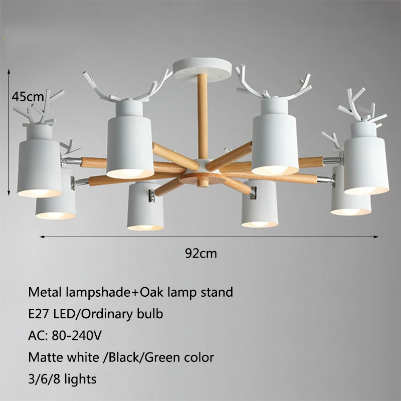 Скандинавское бревно гостиной спальни люстра E27 led металлический абажур творческая личность кухня и ресторан теплый рога люстра