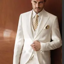 Сшитые на заказ белые смокинги для жениха, 3 предмета, итальянский стиль, для мужчин, свадебные костюмы для выпускного, шафер жених, костюм