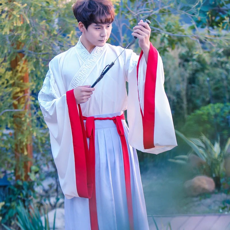 Белый Hanfu для Мужчин Косплей китайские герои белый танцевальный костюм Улучшенная Hanfu Этническая одежда черный костюм Hanfu костюмы BL1242