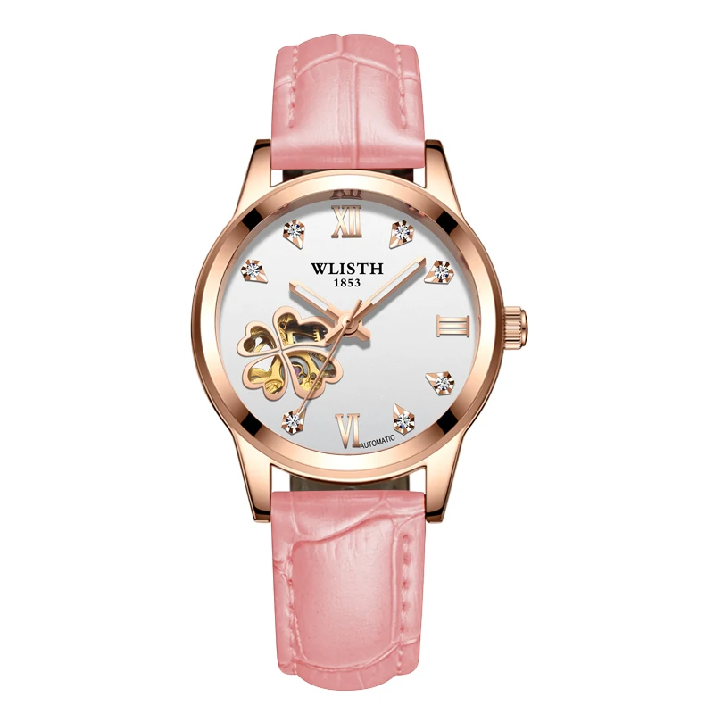 ladies watch heart-shaped hollow fully automatic mechanical watch luminous waterproof fashion personality watch female models - Цвет: Кофе
