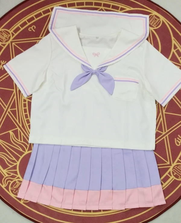 Милая японская школьная форма для девочек с вышитым бантом в стиле принцессы JK: футболка с матросским воротником+ розовая и Лавандовая плиссированная юбка